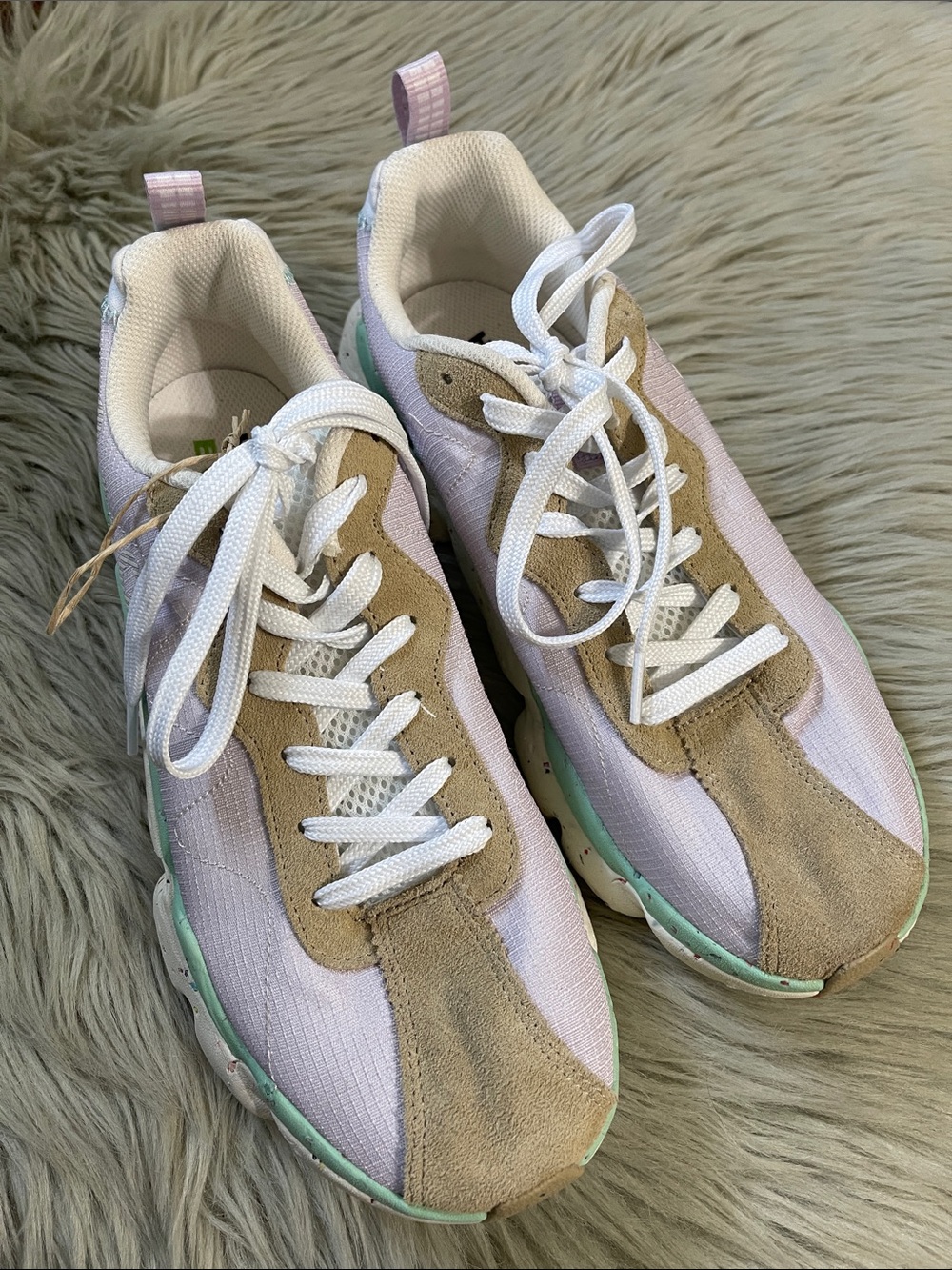 Holo eco Women's Lace-Up Sneakers in Light Pink and Taupe with Mint Accent